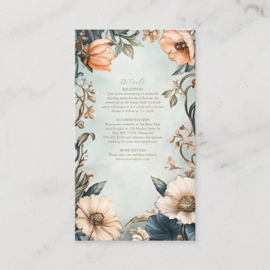 Retro Victoriaans Royal Floral Wedding Informatiekaartje (Voorkant)