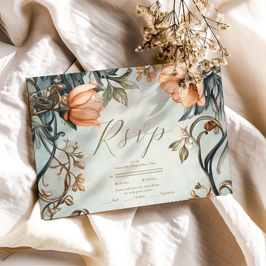 Retro Victoriaans Royal Floral Wedding RSVP Kaartje