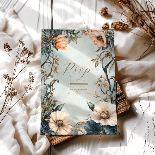 Retro Victoriaans Royal Floral Wedding RSVP Kaartje