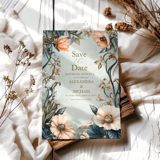 Retro Victoriaans Royal Floral Wedding Save The Date