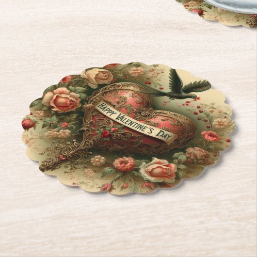 /retro/Victoriaans Valentijnsdag hart Kartonnen Onderzetters (Gekanteld)