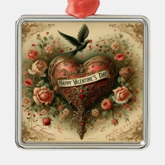 /retro/Victoriaans Valentijnsdag hart Metalen Ornament (Voorkant)