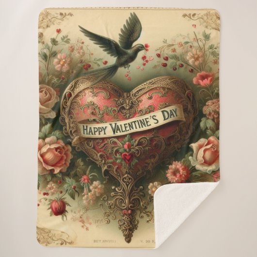 /retro/Victoriaans Valentijnsdag hart Sherpa Deken (Voorkant)