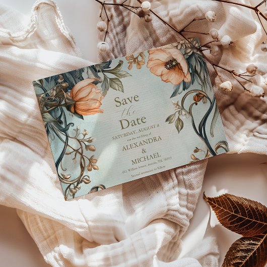 Retro Victoriaanse Koninklijke Bloem Bruiloft Save The Date