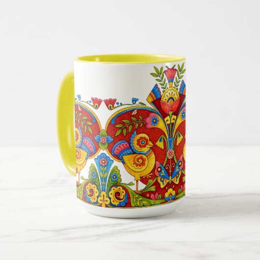 Retro Victoriaanse Tijdperk Vogels Vlinders Fries Mok (Voorkant links)