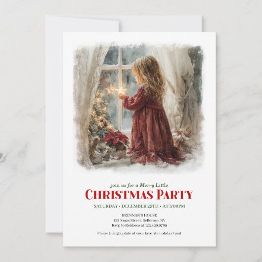 Retro Victorian Little Girl Awaiting Santa Digital Kaart (Voorkant)