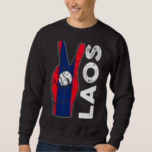 Retro Victory Two Fingers Laos Flag Patriotic Trui