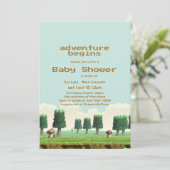 Retro Video Game Adventure Begins Baby Boy Shower Kaart (Staand voorkant)