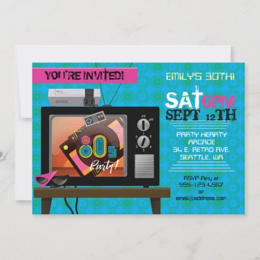 Retro Video Game Arcade 80's Verjaardagsfeestje Ui Kaart (Voorkant)