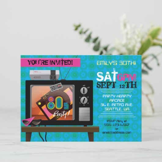 Retro Video Game Arcade 80's Verjaardagsfeestje Ui Kaart (Staand voorkant)