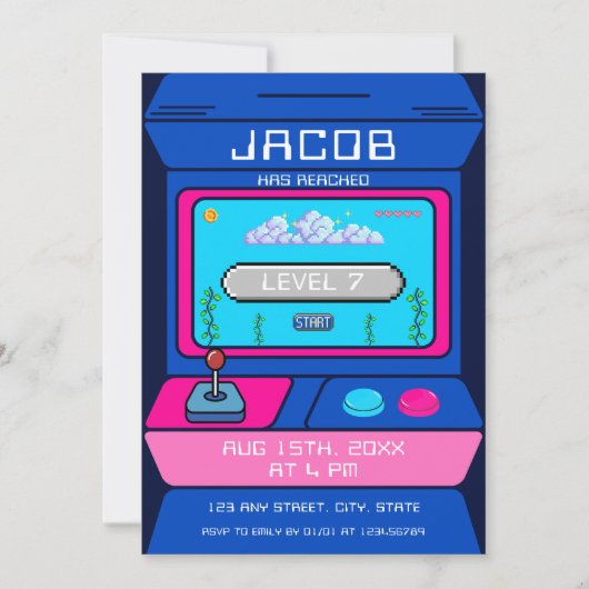 Retro Video Game Arcade Verjaardagsfeest Kaart (Voorkant)