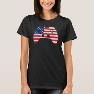 Retro Video Game Controller Amerikaanse vlag 4e va T-shirt