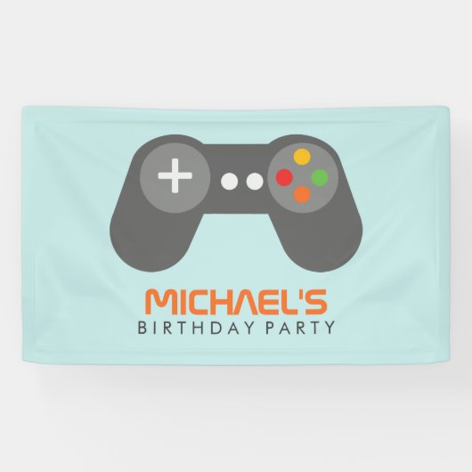 Retro Video Game Controller Kids Verjaardagsfeest Spandoek (Horizontaal)