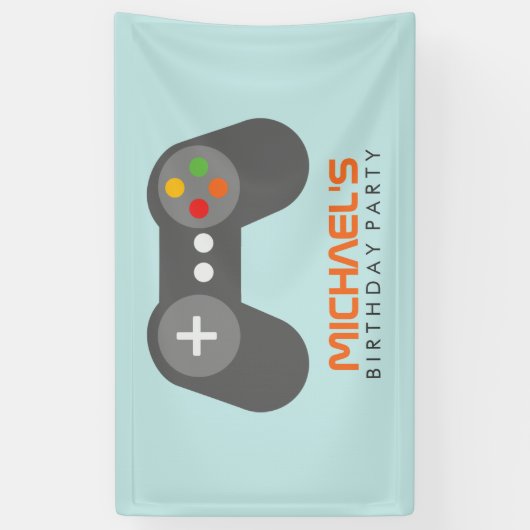 Retro Video Game Controller Kids Verjaardagsfeest Spandoek (Verticaal)