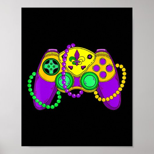 Retro Video Game Controller Pet Mardi Gras Gaming Poster (Voorkant)
