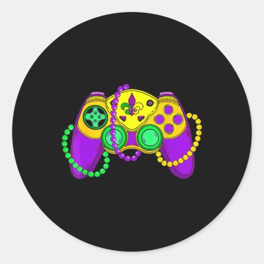 Retro Video Game Controller Pet Mardi Gras Gaming Ronde Sticker (Voorkant)