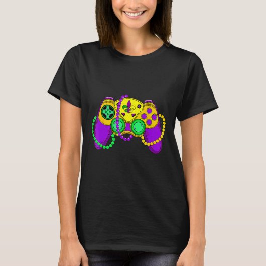 Retro Video Game Controller Pet Mardi Gras Gaming T-shirt (Voorkant)