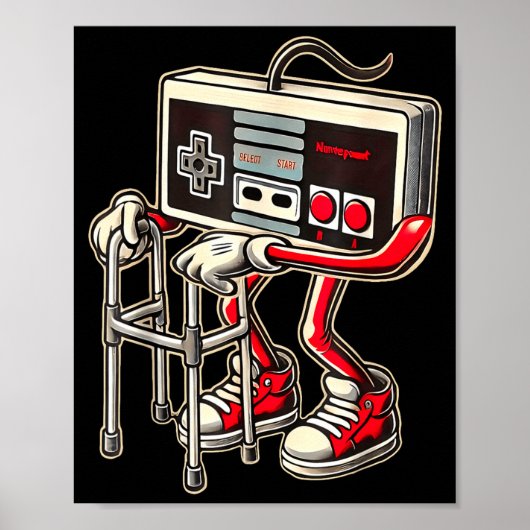 Retro Video Game Controller With Walker Funny Game Poster (Voorkant)