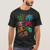 Retro Video Game Controllers Gaming Splash T-shirt (Voorkant)