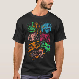 Retro Video Game Controllers Gaming Splash T-shirt