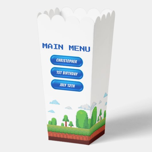 Retro Video Game Menu 1e Verjaardagsfeest Bedankdoosjes (Voorkant)