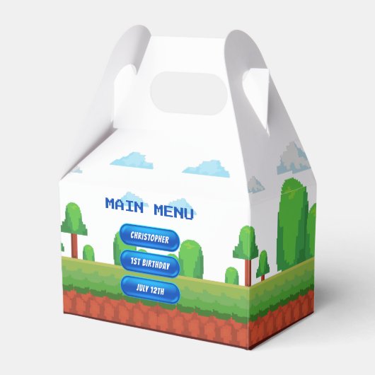 Retro Video Game Menu 1e Verjaardagsfeest Bedankdoosjes (Voorkant Zijde)