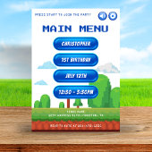 Retro Video Game Menu 1e Verjaardagsfeest Kaart