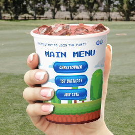 Retro Video Game Menu 1e Verjaardagsfeest Papieren Bekers