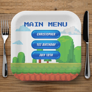 Retro Video Game Menu 1e Verjaardagsfeest Papieren Bordje