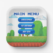 Retro Video Game Menu 1e Verjaardagsfeest Papieren Bordje (Voorkant)