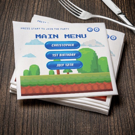 Retro Video Game Menu 1e Verjaardagsfeest Servet