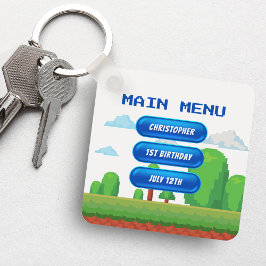 Retro Video Game Menu Foto Verjaardagsfeest Sleutelhanger