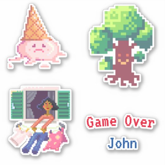 Retro Video Game Pixel Art Aangepast Sticker (Voorkant)