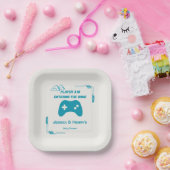 Retro Video Game Player 3 Gaming Baby shower Papieren Bordje (Feest)