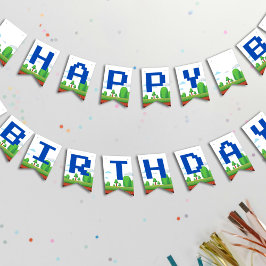 Retro videogame Happy Birthday Vlaggetjes