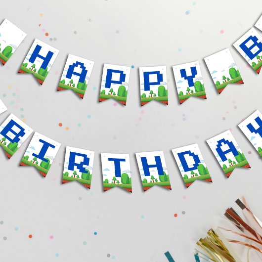 Retro videogame Happy Birthday Vlaggetjes