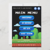 Retro videogame menu zwart 1e verjaardagsfeestje kaart (Voorkant)