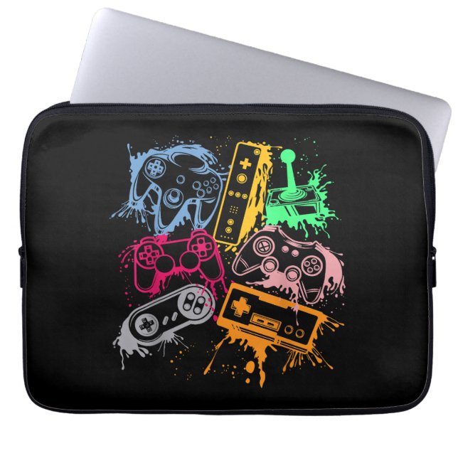 Retro videogameconsolecontrollers 80's 90's Arc Laptop Sleeve (Voorkant)