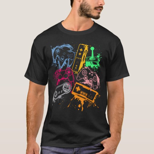 Retro videogameconsolecontrollers 80's 90's t-shirt (Voorkant)