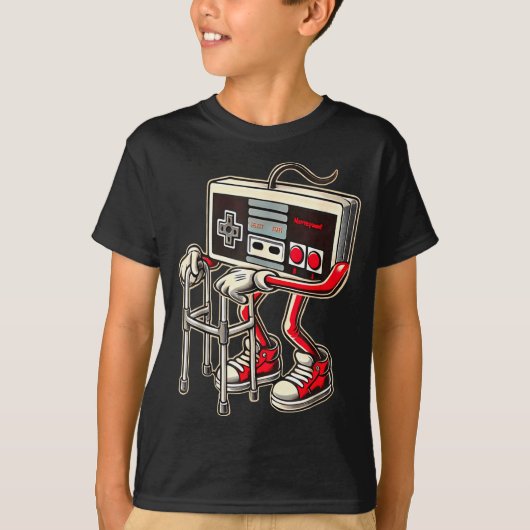 Retro videogamecontroller met walker grappig spel t-shirt (Voorkant)