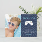 Retro Videospel Kinderen Verjaardag Foto Bedankkaart (Staand voorkant)