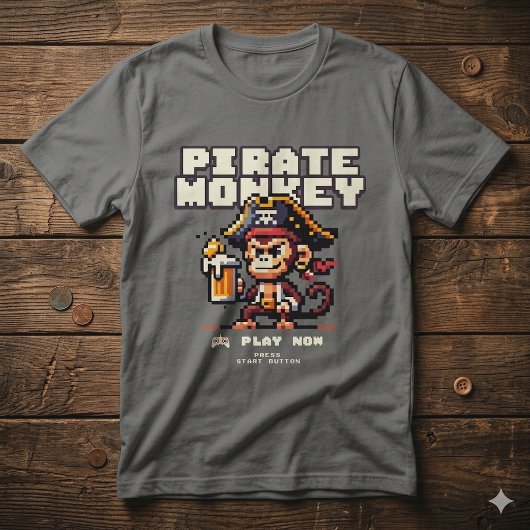 Retro Videospel Piraat Aap T-Shirt