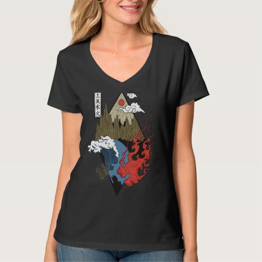 retro Vier elementen Japanse esthetische Lov T-shirt (Voorkant)