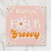 Retro Vier Ever Groovy Meisjes 4e Verjaardag Bedankjes Labels (Voorkant)