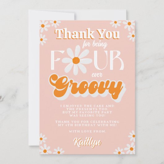 Retro Vier Ever Groovy Meisjes 4e Verjaardag Bedankkaart (Voorkant)