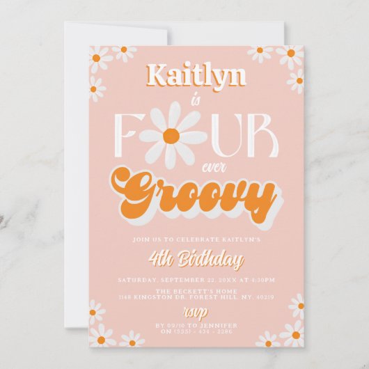 Retro Vier Ever Groovy Meisjes 4e Verjaardag Kaart (Voorkant)