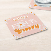 Retro Vier Ever Groovy Meisjes 4e Verjaardag Kartonnen Onderzetters (Schuin)