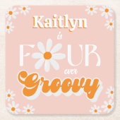 Retro Vier Ever Groovy Meisjes 4e Verjaardag Kartonnen Onderzetters (Voorkant)