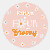 Retro Vier Ever Groovy Meisjes 4e Verjaardag Ronde Sticker (Voorkant)