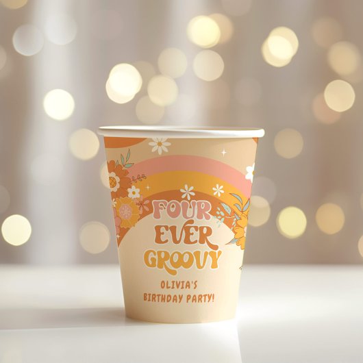 Retro vier groovy verjaardagsbekertjes papieren bekers